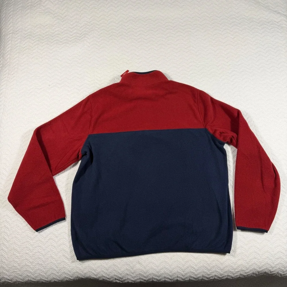 Lands End Mens Red Navy Colorblock Fleece Pullover Snap Neck Jacket‎ X Large NWT